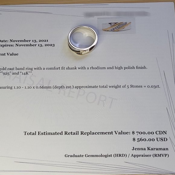 Men's 14k GP Sterling Silver Ring w/ Diamonds - Size 10 - Picture 3 of 4